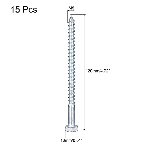 Tornillos Hex M8 x 120mm Acero Carbono Zinc 15Pzs miniatura 2