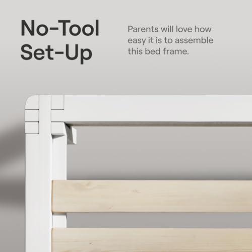 Image of Nectar Kids Twin Bamboo Platform Bed Frame & Headboard - Twin - White - 12 inch Height - Easy Tool Free Set Up - Durable & Kid Friendly - Sturdy Wooden Slats for Support