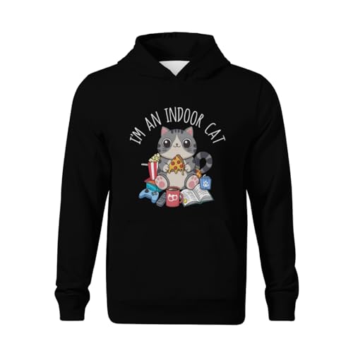 Kids Funny Indoor Gaming Cat Pizza Lover Retro Boys Girls Lightweight Kangaroo Pocket Fleece Hoodies2