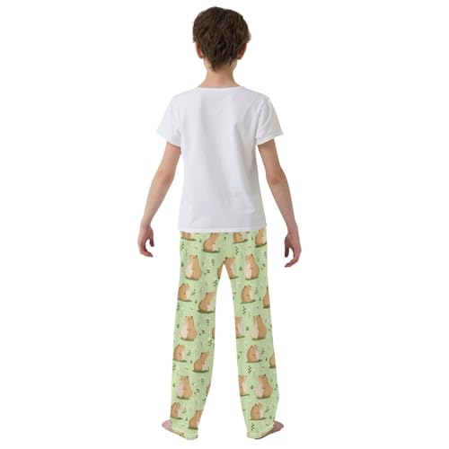 Boys' Pants Brown Capybaras Grassy Leaves Long Bottoms Jogger Pants Elastic Waist Trousers with Pockets S-XL3