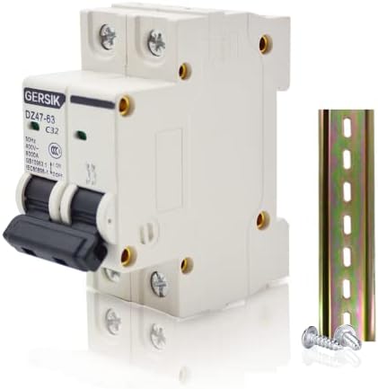 GERSIK AC Miniature Circuit Breaker, 32 Amp 400V 2 Poles DIN Rail Mount Circuit Breaker, Thermal Magnetic Trip, Solar AC Disconnect Switch MCB C32