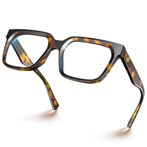 Image of VISOONE Chunky Rectangle Oversized Blue Light Blocking Computer Glasses | Clear Lenses Cute Fake Large Frame Preppy Stylish Designer Fashion Screen Eyeglasses for Men Women COUGAR