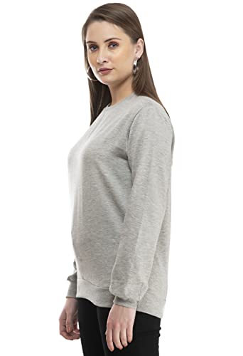 Image of indi weaves Women Fleece Crew Neck Sweatshirt (31100-33-IW-Y-P1-L Grey L)