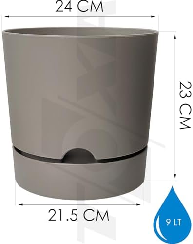 ToXA Begonya Saksı Tabaklı Drenajlı Mat Plastik Çiçek Saksısı (4 Adet, 9 Litre, 25cm, Bej) - Görsel 2
