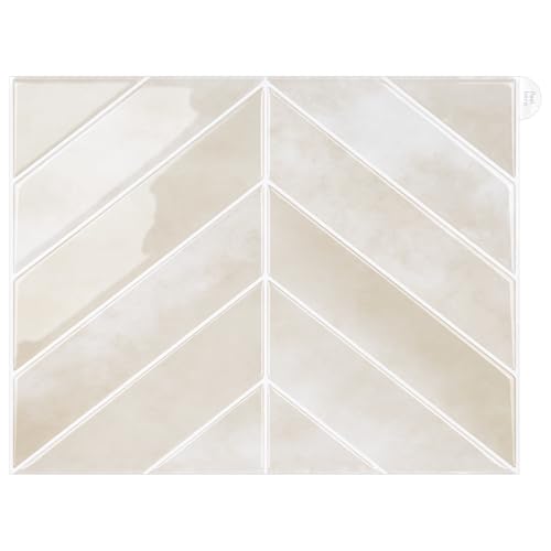 Image of Stick Tiles Peel and Stick Backsplash of 11.4 inch X 9 inch - 3D Adhesive Peel and Stick Wall Tile for Kitchen, Bathroom, Living Room, etc. (10, Ivory Silk)