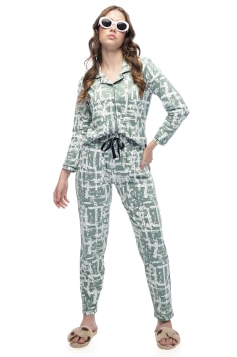 Image of LOTIK Women's Cotton Geomatric Printed Shirt & Payjama Nightsuit Set