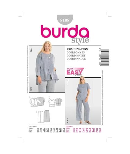 Burda B8108 Patron de Couture Coordonnés 19 x 13 cm, 44-60