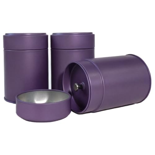 Image of 3-Pack Tea Tin Canister with Airtight Double Lids, 14 Fl Oz Tin Can Box and Round Kitchen Canisters for Loose Tea, Coffee, Candy, Herbs and Matcha Powder (Purple, 2.95 * 4.25'')