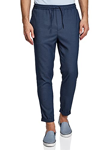 oodji Ultra Homme Pantalon à Cordon Coulissant et Revers, Bleu, 48 Cover