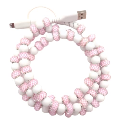 2026 New Beaded Charging Cord, 2 in 1 Bead Charger Cord, Colorful/Metallic/Pearl Dazzle Bead Phone Charge Cable, 3.3ft USB Cable Type C for iPhone (Pink)