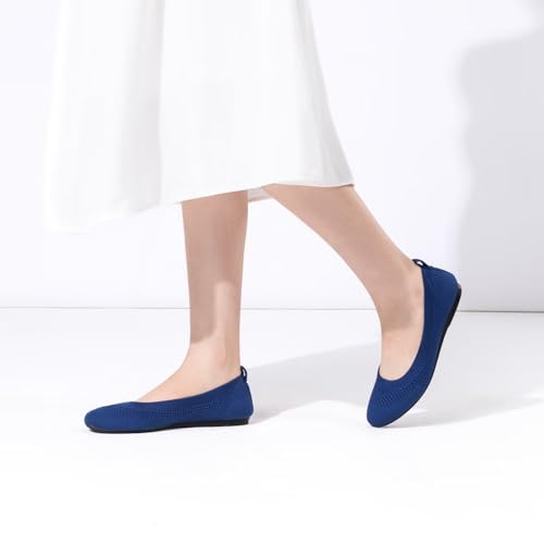 Image of Frank Mully Women's Ballet Flats Round Toe Walking Flats Slip On Work Shoes Knitted Flats Shoes for Woman Soft Lightweight