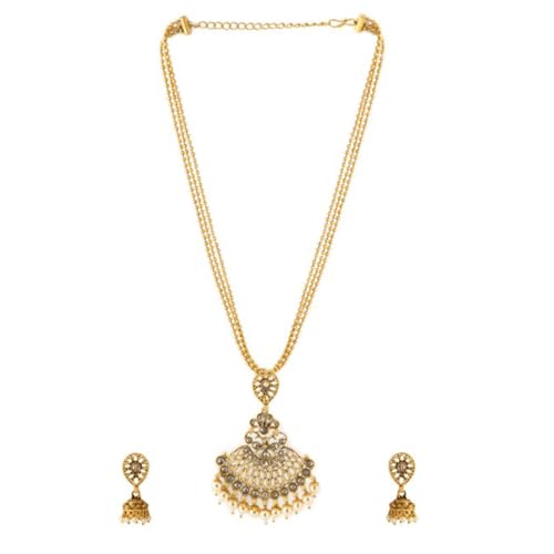 Rubans Women Gold-Toned Grey Kundan-Studded Temple Jewellery Set (B0D6RX7W9G) Amazon Price History, Amazon Price Tracker