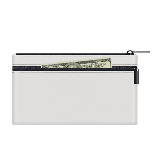 HAUTOCO Geldtaschen Banktasche PU-Leder Zwei Taschen Geldmappe mit Reißverschluss für A5 Dokumententasche Geldscheintasche Banktasche 28 x 15.5 cm für Geschäftlich Haushalt Weiß