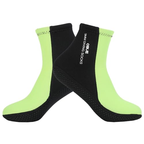 Skyone Dive Neoprene Socks Men Women, 3MM Wetsuit Scuba Socks, Sand Socks Diving Fin Socks Thermal Anti Slip Flexible (3MM Black Green, L)