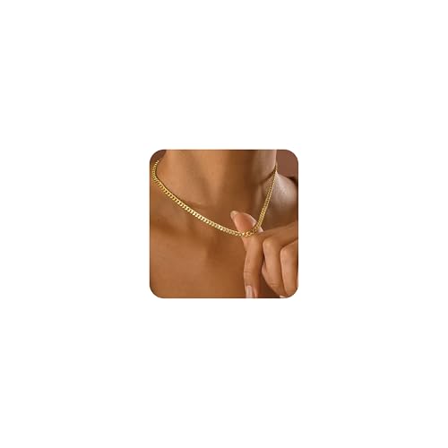 Gold Cuban Chain Necklace for Women,14K Gold Plated Dainty Chunky Necklace Adjustable Cuban Link Chain Choker Necklace for Women Trendy Fashion Jewelry Best Gifts for Birthday Christmas Thanksgiving