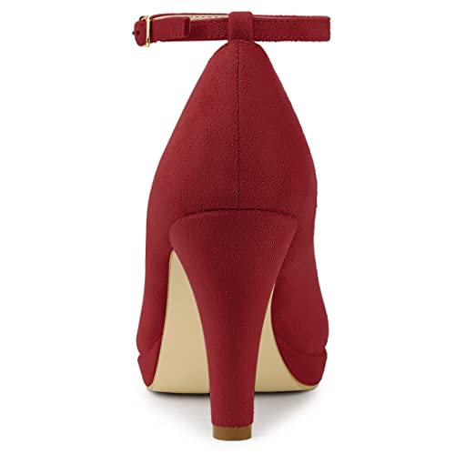 Allegra K Women's Round Toe Stiletto Heels Ankle Strap Red Pumps - 6.5 M US3