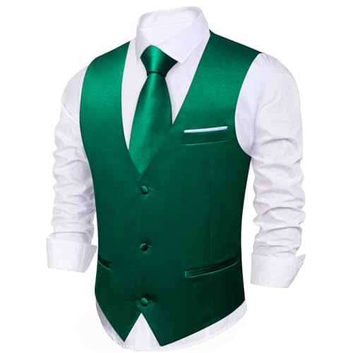 Image of Barry.Wang Vest for Men Business /Leisure Dress Suit Vests V-neck 2 Pockets Wedding Party Tuxedo Satin Waistcoat