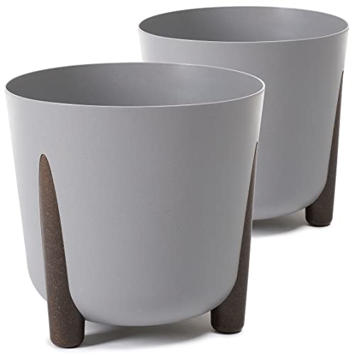 Tymar Lot de 2 pots de fleurs avec pieds en forme ronde (2 packs) Ecogris, Ø 26 cm