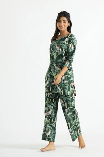 Image of LookMark Women's Viscose Rayon Printed Stitched Kurta with Pant | Green Color Kurta Set | Kurta with Pant Set for Woman | Printed Kurta Set