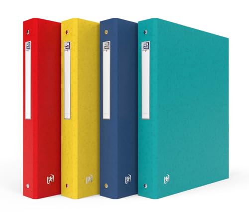 OXFORD - Archivador Top Fileplus A4, parte trasera de 40 mm, 4 anillos redondos, cubierta para tarjetas con película, colores surtidos