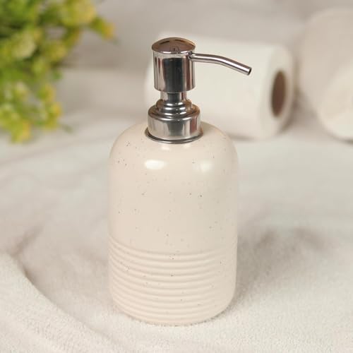 Image of Ceramic Bathroom Accessories Set of 3 | Soap Dispenser, Toothbrush Holder & Multipurpose Tray | Modern Bathroom Organizer Set for Home, Bathroom, Wash Basin & Kitchen Use, Light Cream