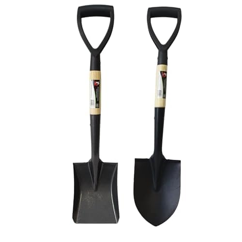 Easy shopping® SQUARE & ROUND MINI SHOVEL SET Round and Square Head Micro Shovel Set With Wooden Handle Strong Durable Garden Gardening Tools Hand Tool Digging Spade Planting Lightweight Compact Weath