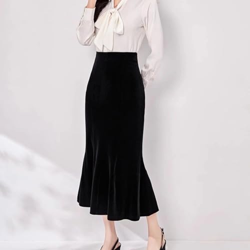 WDPL Women's High Waist Mermaid Tea Length Velvet Skirt3