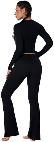 Sunzel Two Piece Sets for Women Long Sleeve Crop Top and Fold Over Flare Pant Casual Pajamas Outfits for Lounge3