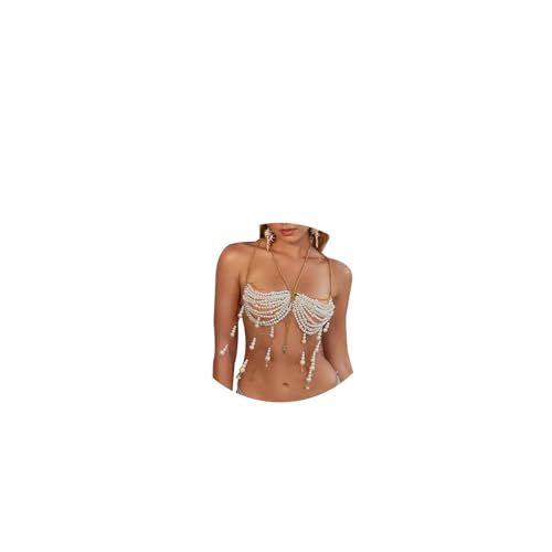 White Multi-layered Pearl Shell Top Bra Chain Summer Beach Starfish Seashell Tassel Body Chain Festival Pearl Bikini Lingerie Chain Jewelry for Women