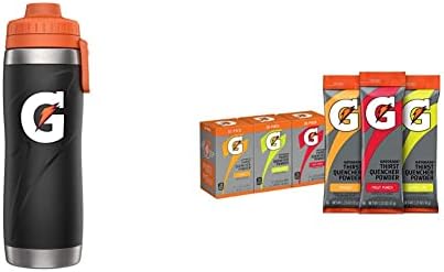 Gatorade 26oz Stainless Steel Bottle Black+Gatorade Thirst Quencher Powder Sticks, 3 Flavor Variety Pack, (30 Pack) image 2