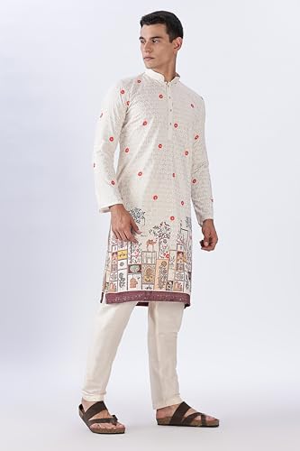 Image of BE ACTIVE Men's Cotton | Regular Fit Casual Mandarin Collar | Long Length Full Sleeves | Embroidered Indian Kurta