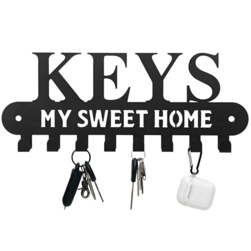 Deanvzes My Sweet Home - Gancho para colgar en la pared, 8 ganchos, estante de almacenamiento de metal negro, ganchos para colgar abrigos, llaves, toallas de cocina, ropa