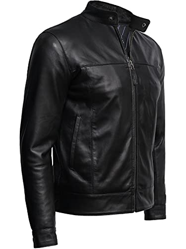 BRANDSLOCK Mens Leather Biker Jacket Black Vintage Look Biker Style Crinkle Retro3