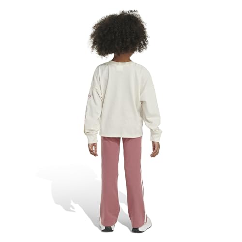 adidas Girls' 2-Piece Long Sleeve Graphic Tee & Flare Pant Set, Oatmeal Heather Pink, 44