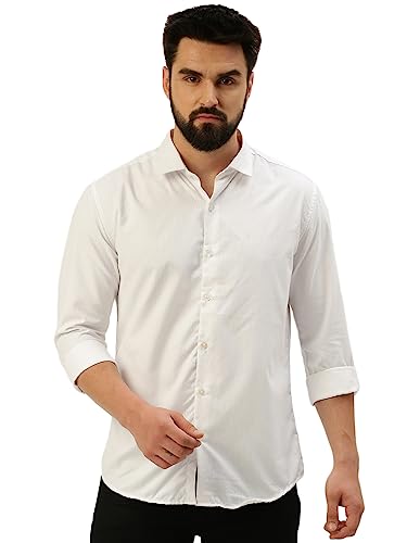 Image of SHOWOFFFF Men Self Design Casual Shirt | Spread Collar Full Sleeves Cotton Shirt for Mens | Slim Fit Regular Length Shirt for Men's