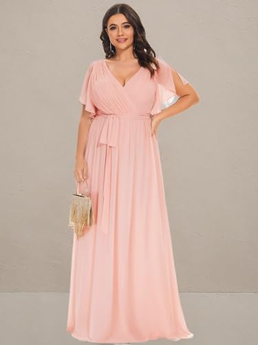 Image of Ever-Pretty Plus Women's Chiffon Bridesmaid Dress A-Line Empire Waist Floor Length Plus Size Formal Wedding Guest Dresses