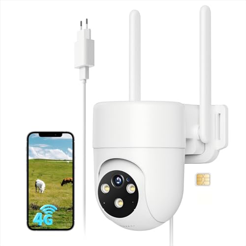 NUASI 4G LTE Cámara Vigilancia Exterior con Tarjeta SIM, 360° PTZ Cámara Grabación 24/7 con Detección Humana AI e Visión Nocturna Colorida, Audio Bidireccional, Impermeable IP66