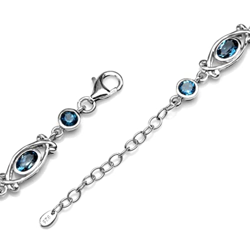 Silvershake 4.67 Carat Genuine London Blue Topaz 925 Sterling Silver Victorian Style 6.5 to 8 Inch Adjustable Bracelet3