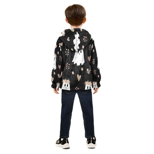 Cute Ghosts with Floral Crowns Toddler Fleece Jacket Girl Boys Hooded Fleece Jacket Coat Warm Outwear Zip-up 3-10T4