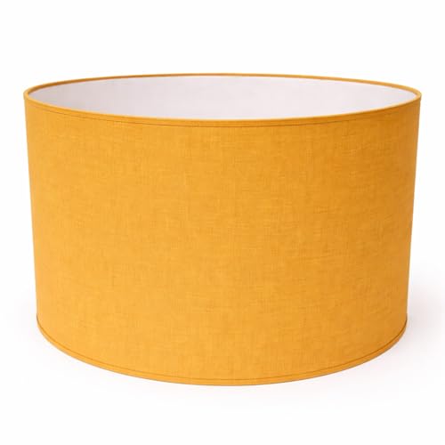 Paralume Cilindro con Tessuto Cotone, Fatto a Mano, per Lampada da Tavolo, Sospensione, Piantana (40 cm Diametro, 25 cm Altezza, Ocra)