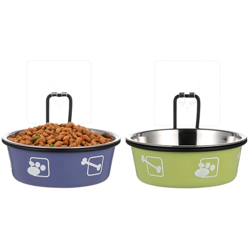 Cuenco Colgante para Gatos Uonlytech de Acero Inoxidable, Pack de 2 Comederos de 12cm con Gancho 2