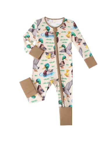 Image of Unisex Baby Bamboo Viscose Long Sleeve Romper, Cute Prints Zipper Footless Jumpsuit, Toddler One-Piece Outfits
