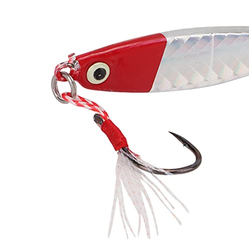 Jig Fish Lure, Vib Fish Lure 15g Banco de ferro realista para o rio Corpo Prateado Cabeça Vermelha