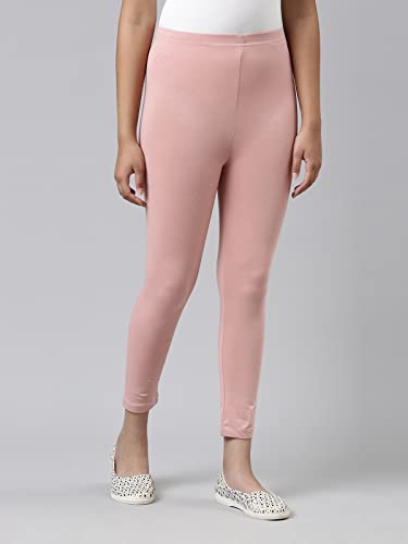 Image of GO COLORS Girls Solid Mid Rise Slim Fit Cropped Leggings