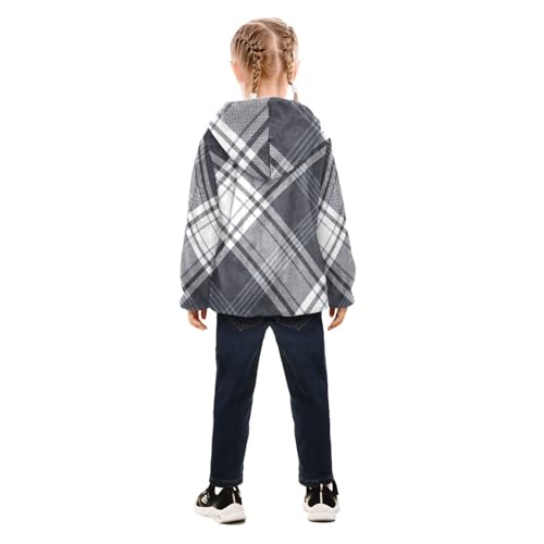 GuoChe Plaid Dark Blue White Kids Sherpa Jacket4