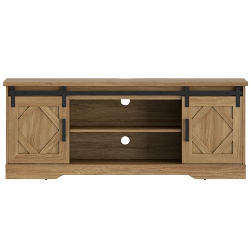 Image of WAMPAT Farmhouse Style TV Stand for 55-65 inch TV w /Distressed Wood Finish