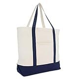 DALIX 22' Large Cotton Canvas Zippered Shopping Tote Grocery Bag in Navy Blue