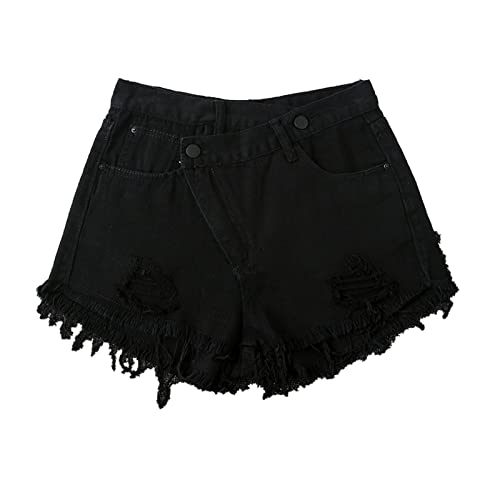 JEKE-DG Women's Raw Hem Ripped Denim Shorts High Waisted Distressed Denim Shorts Casual Denim Jean Shorts with Pocket (X-Large,Black)
