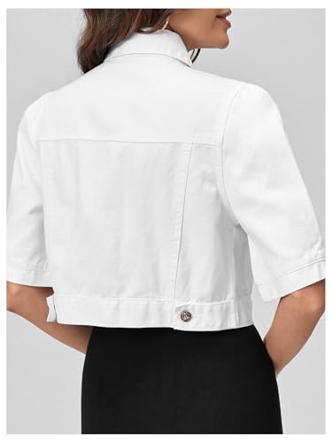 MakeMeChic Women's Denim Jacket Button Down Short Sleeve Crop Jean Coat Jacket2