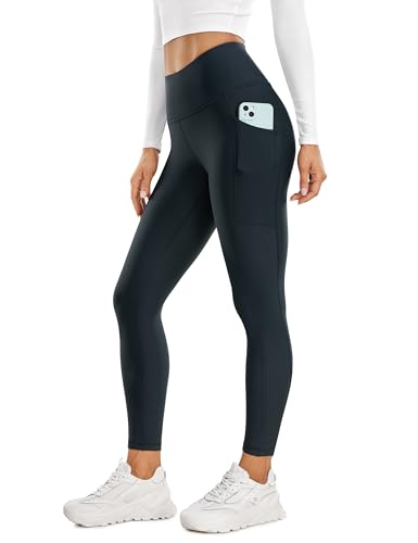 CRZ YOGA Yogabyxor Med Fickor Med Hög Midja Gym Träning Löpning Leggings - 25 Inches Sann marin S
